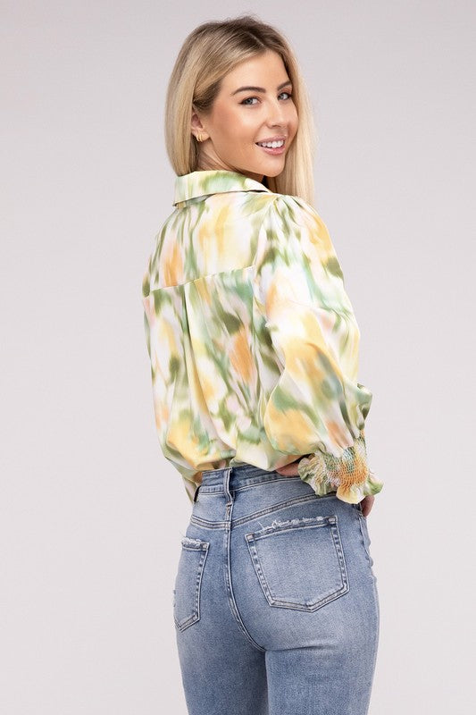 Allover Printed Long Sleeve Blouse