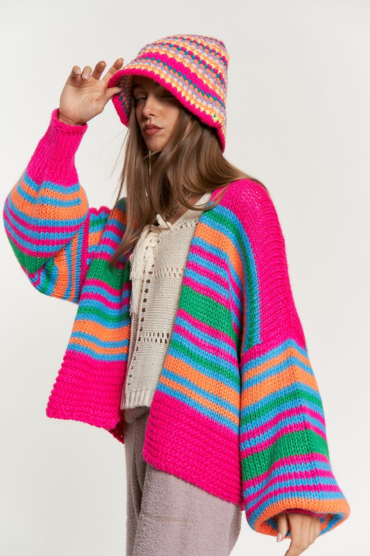 Chunky Knit Multi-Striped  Cardigan