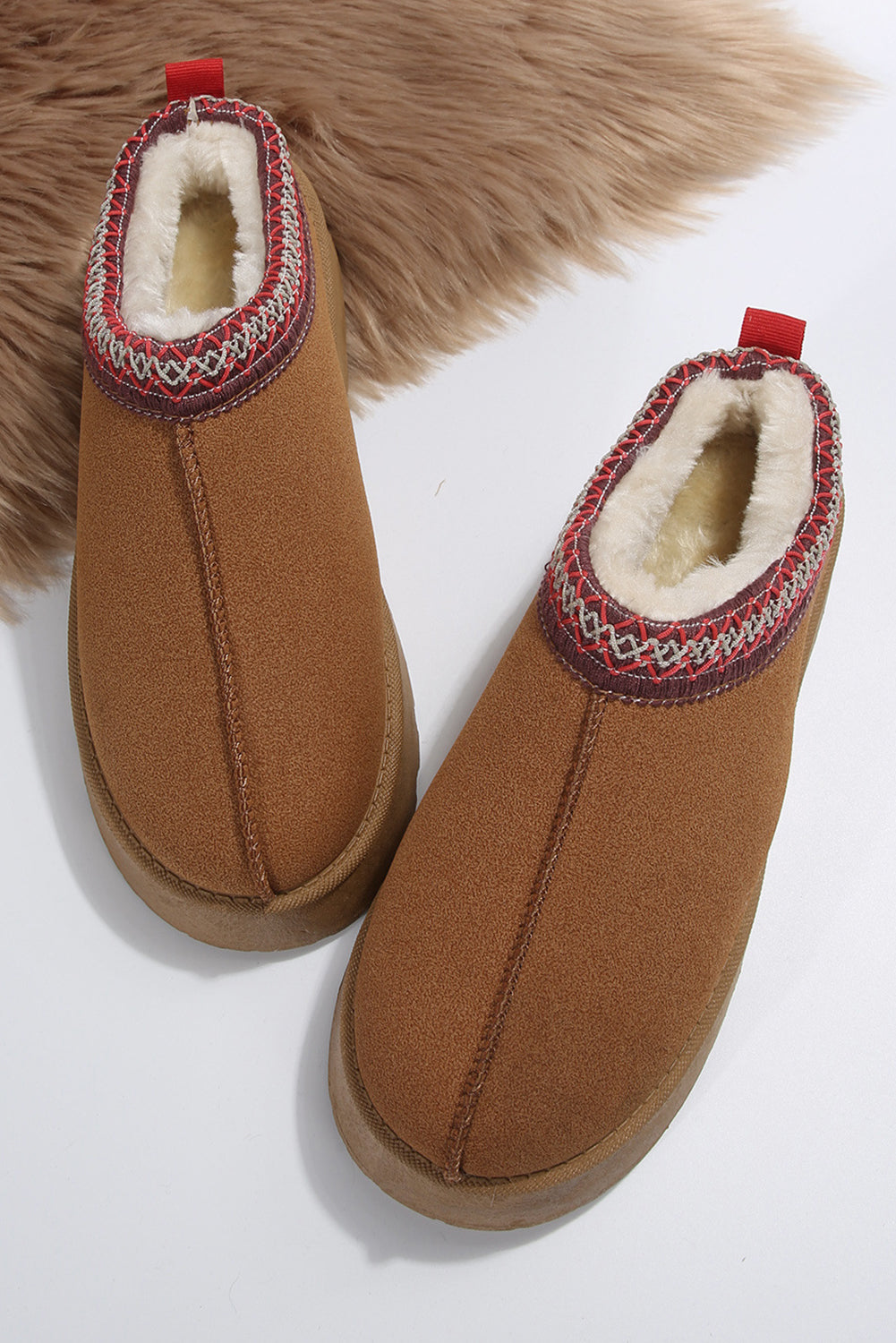 Chestnut Suede Contrast Print Plush Lined Slippers