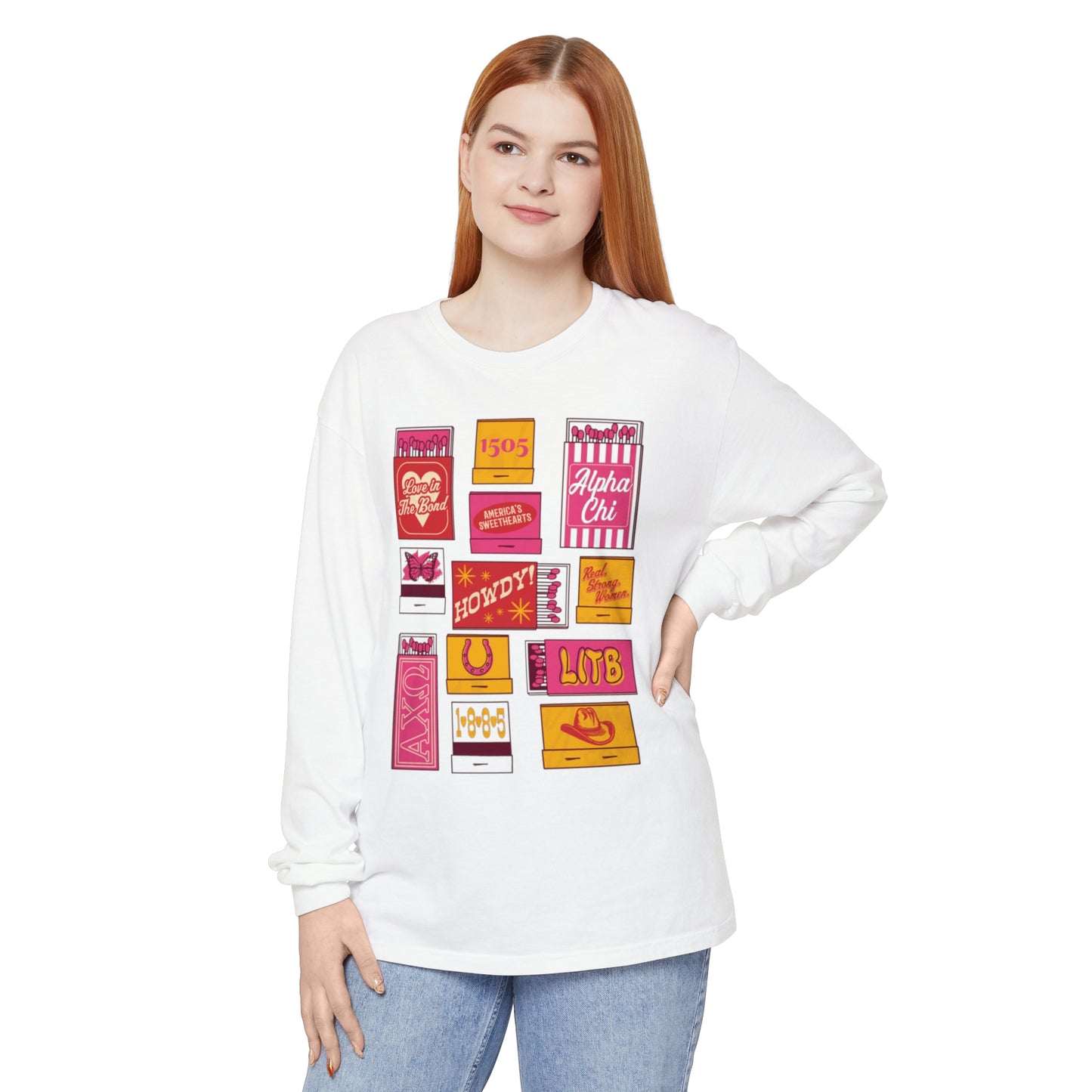 ALPHA CHI MATCHBOOK Unisex Garment-dyed Long Sleeve T-Shirt