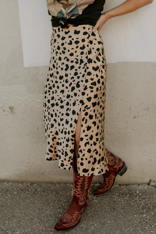 Leopard  Printed Split Hem Midi Skirt