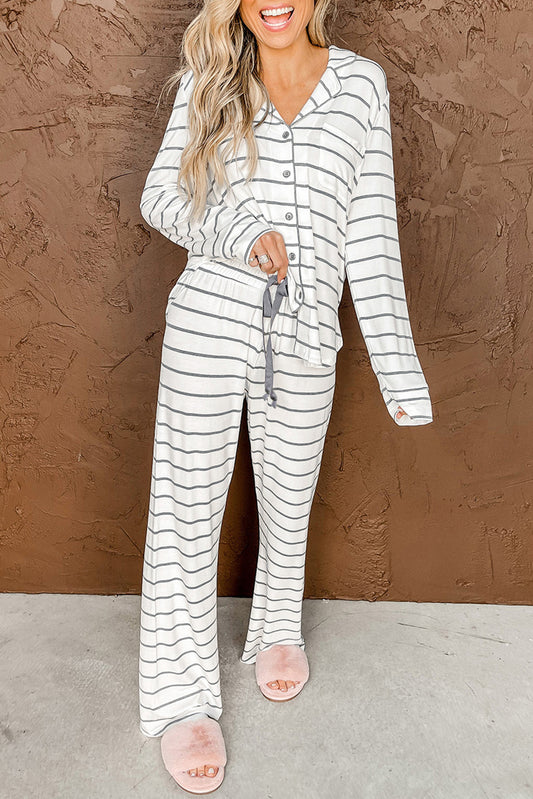 Striped Print Long Sleeve Pajamas Set