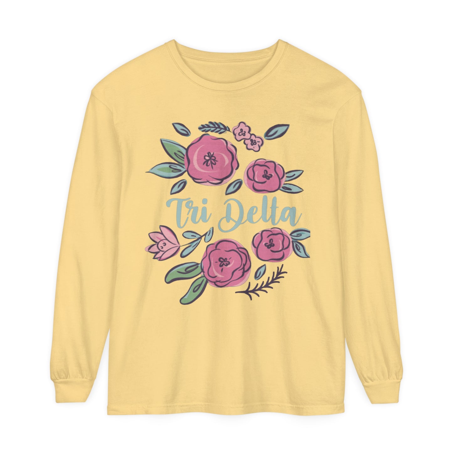 Tri Delta Watercolor Flowers  Long Sleeve T-Shirt