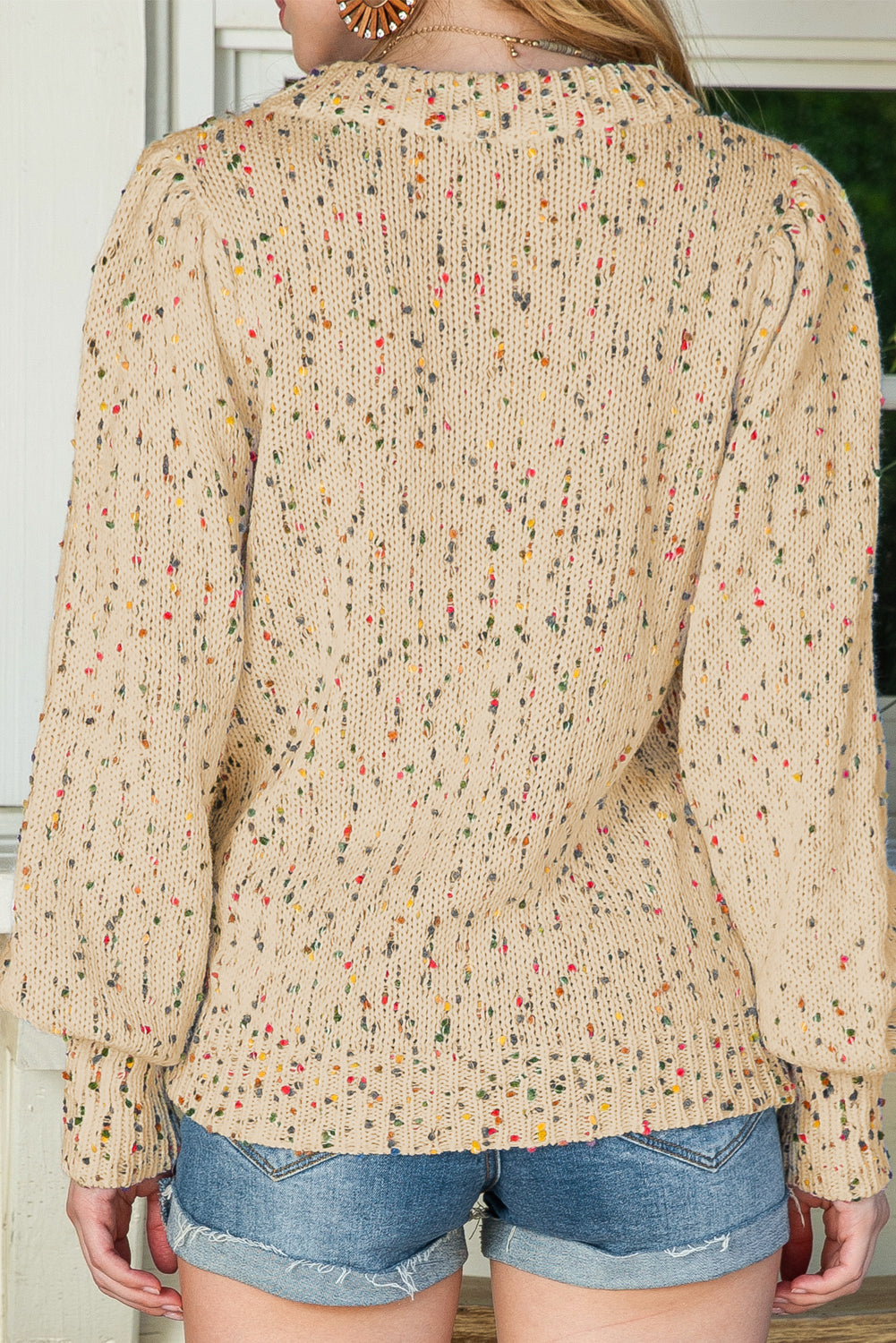 Flaxen Dot Print Long Sleeve Knitted Sweater