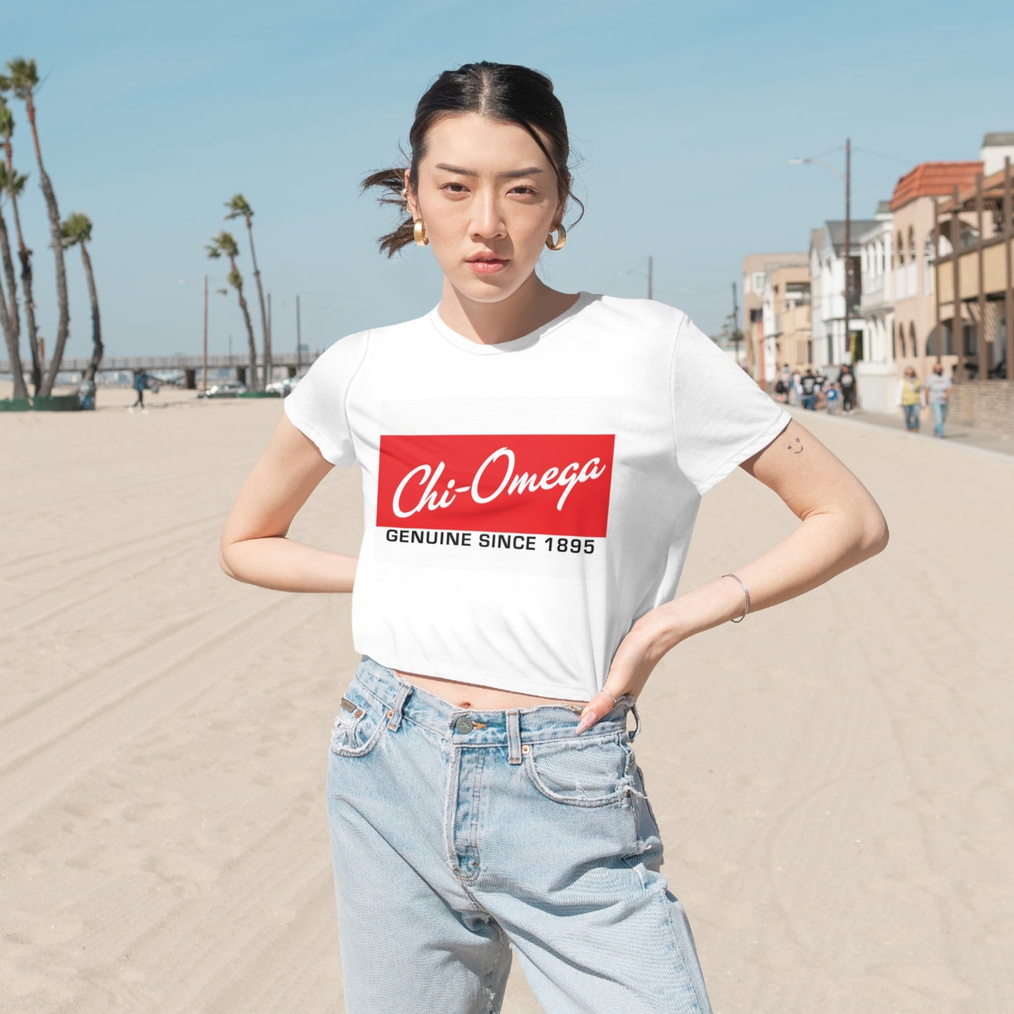 Chi Omega Ray Ban Flowy Cropped Tee