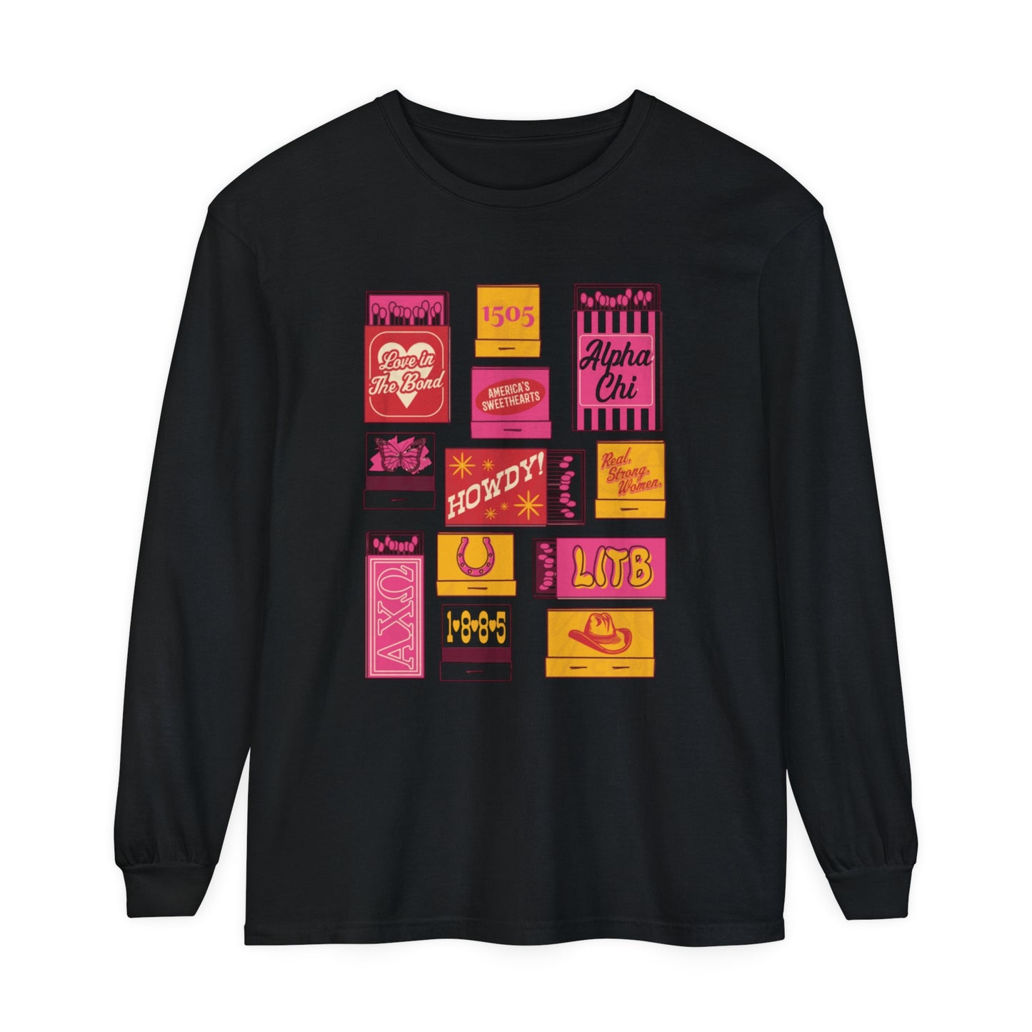 ALPHA CHI MATCHBOOK Unisex Garment-dyed Long Sleeve T-Shirt