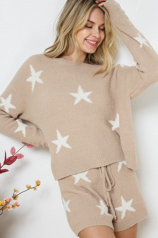 Soft Long Sleeve Star Print Top and Short Set