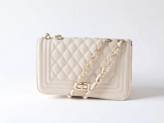 Ivory PU Leather Quilted Fashion Bag