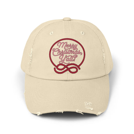 “Merry Christmas YALL,” Holiday Unisex Distressed Cap