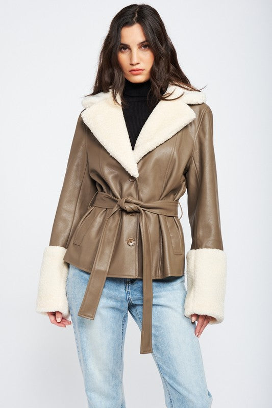 Sassy Faux Shearling Trimmed Jacket