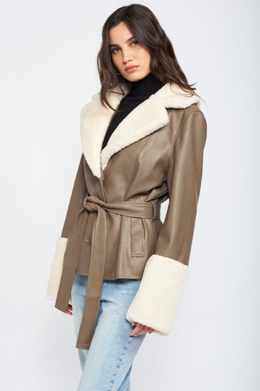 Sassy Faux Shearling Trimmed Jacket