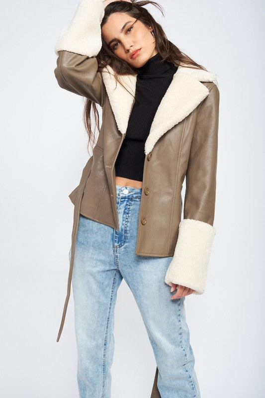 Sassy Faux Shearling Trimmed Jacket