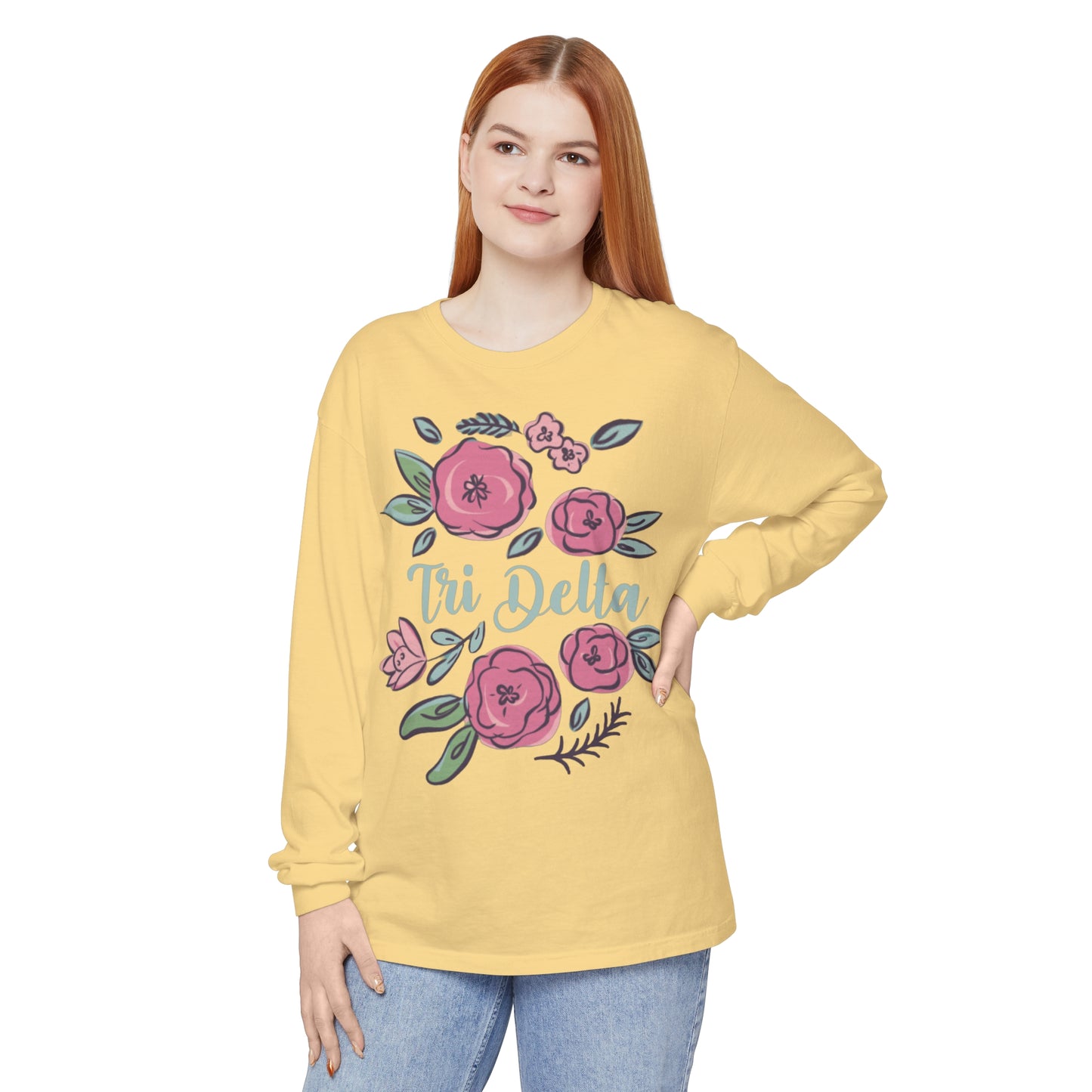 Tri Delta Watercolor Flowers  Long Sleeve T-Shirt