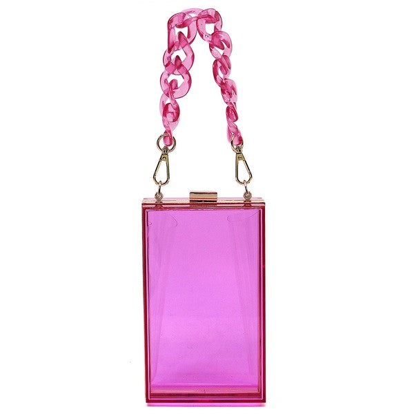 Candy Colors Acrylic Chain Handle See Thru Crossbody Clutch