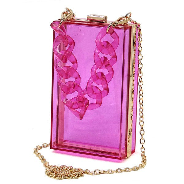 Candy Colors Acrylic Chain Handle See Thru Crossbody Clutch