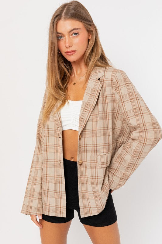 School Girl Oversized Plaid Blazer