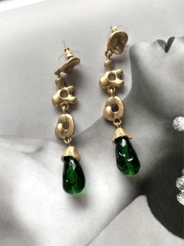 Green glass jelly vintage style drop earring