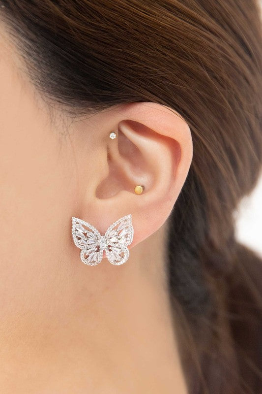 Crystal Butterfly Earrings Silver