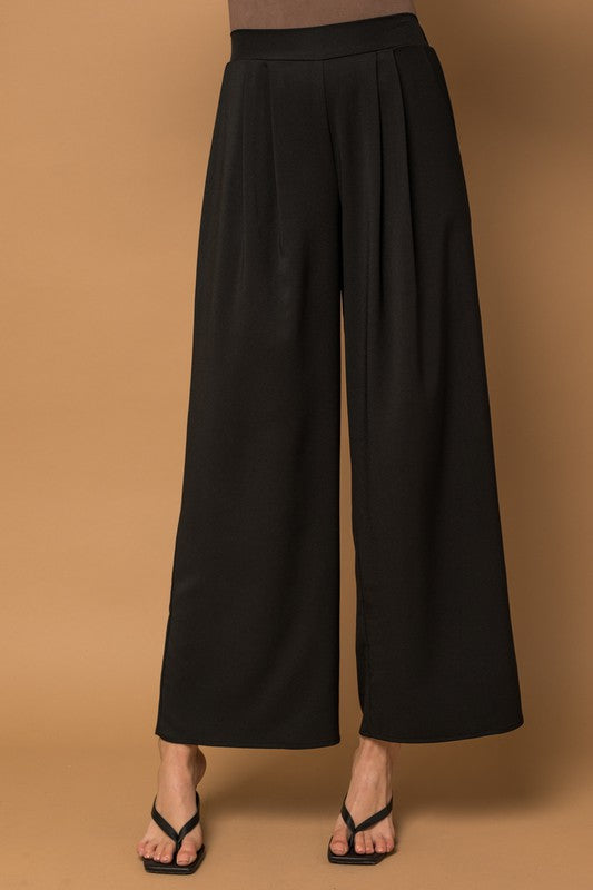 Elastic Pleated Wide Leg Pants