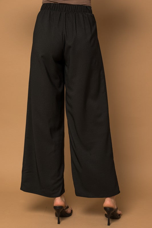 Elastic Pleated Wide Leg Pants