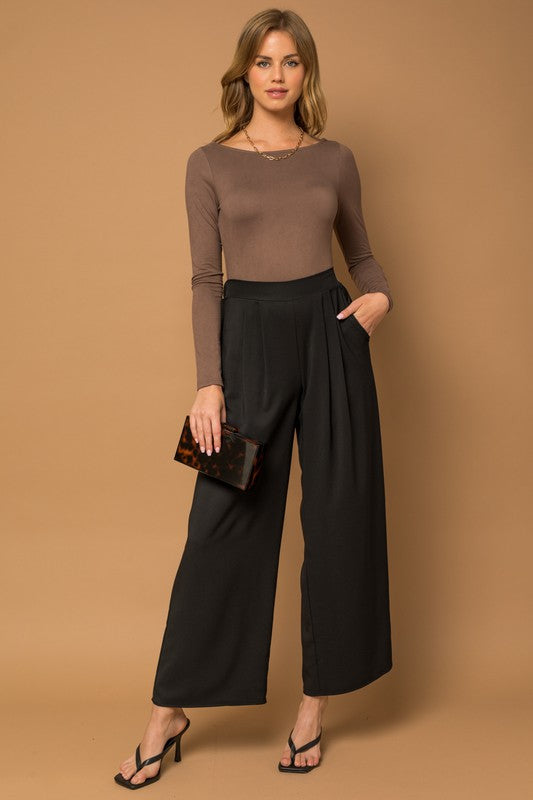 Elastic Pleated Wide Leg Pants