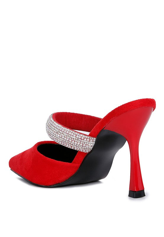 Fauci Diamante Red Strap Heels