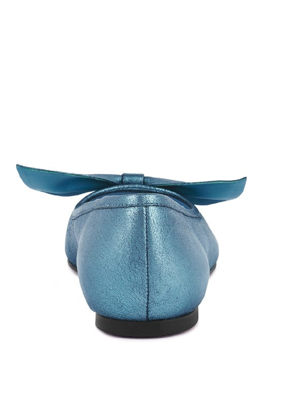 Bedazzled Blue Metallic Big Bow Ballerinas