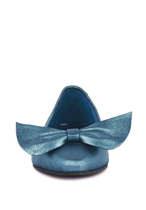 Bedazzled Blue Metallic Big Bow Ballerinas