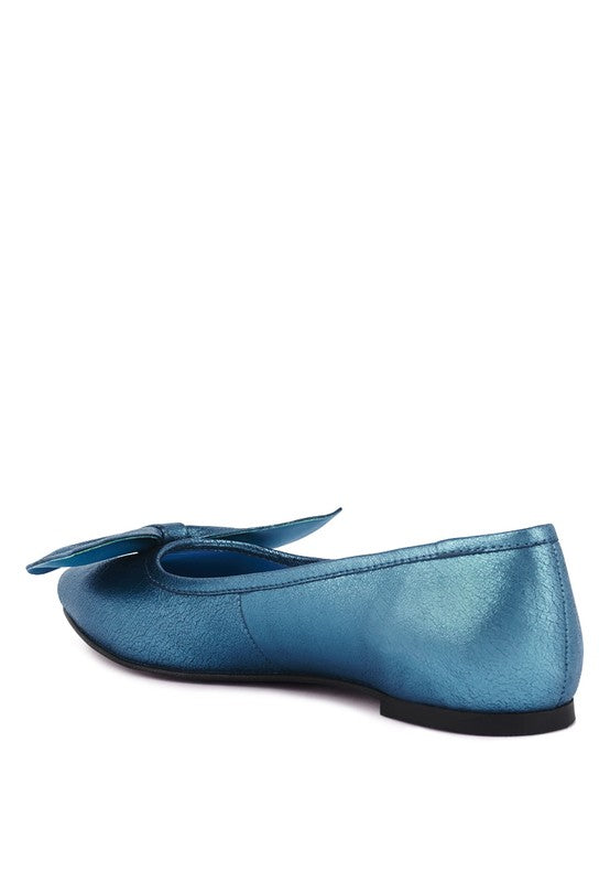 Bedazzled Blue Metallic Big Bow Ballerinas