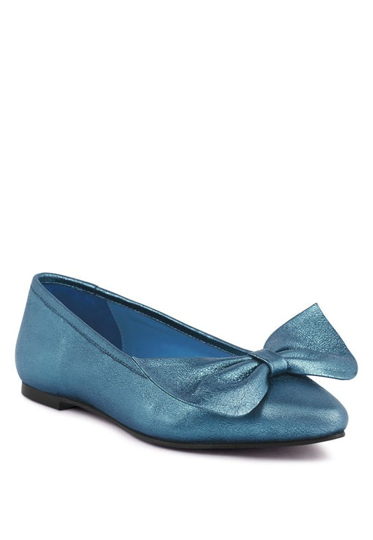 Bedazzled Blue Metallic Big Bow Ballerinas