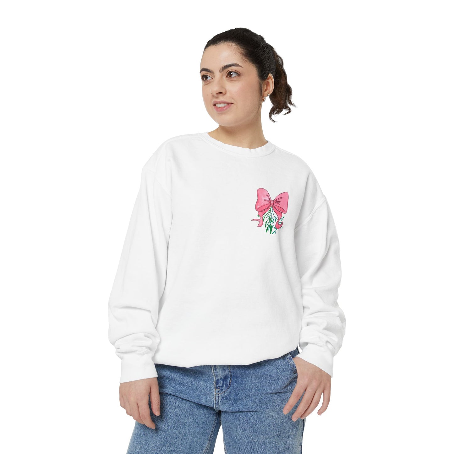 “Pink Bows & Mistletoe,” Holiday Sweatshirt