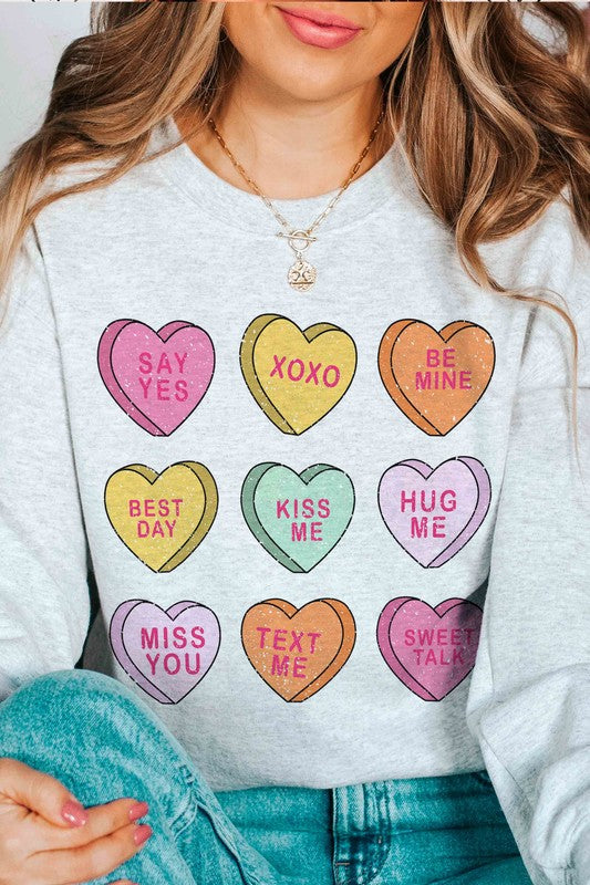 VALENTINES CANDY HEARTS GRAPHIC SWEATSHIRT