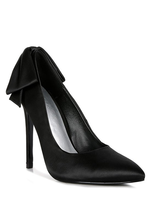 Black Bow Satin Stiletto Pumps