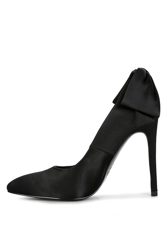 Black Bow Satin Stiletto Pumps