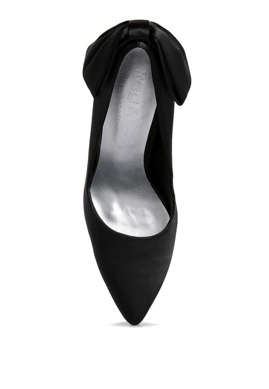 Black Bow Satin Stiletto Pumps