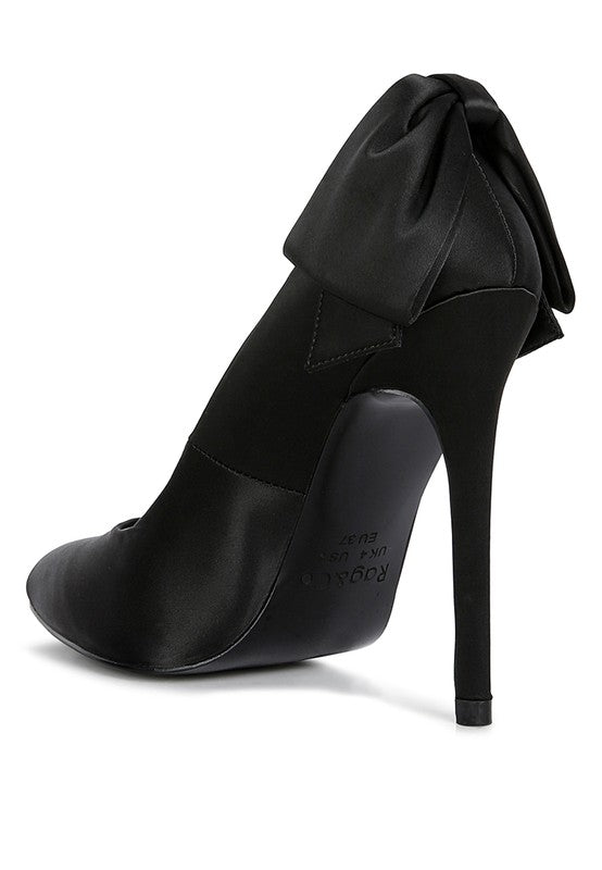 Black Bow Satin Stiletto Pumps