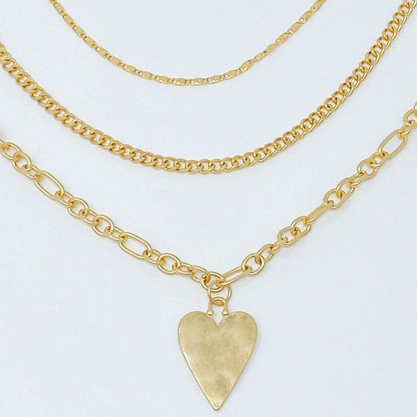 Heart Charm Layered Chain Necklace Set Of 3