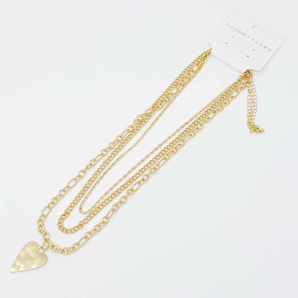 Heart Charm Layered Chain Necklace Set Of 3