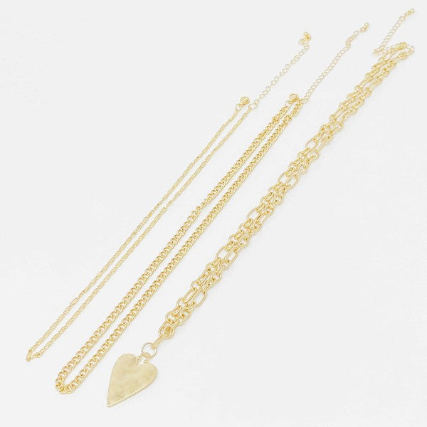 Heart Charm Layered Chain Necklace Set Of 3