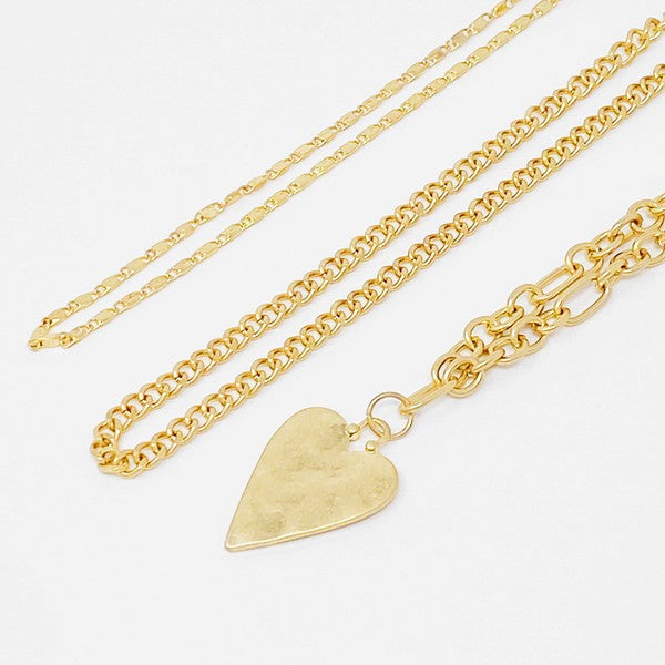 Heart Charm Layered Chain Necklace Set Of 3