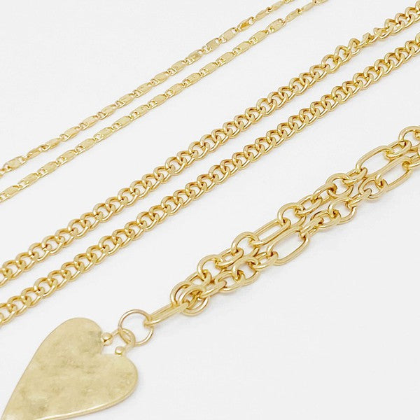 Heart Charm Layered Chain Necklace Set Of 3