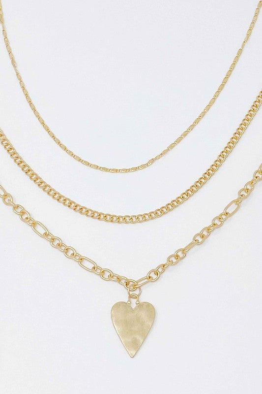 Heart Charm Layered Chain Necklace Set Of 3