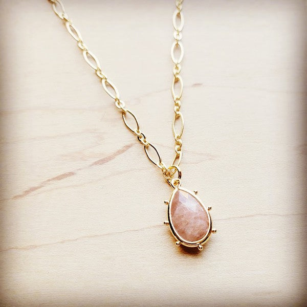 Gold Collar Necklace w/ Genuine Sunstone Pendant