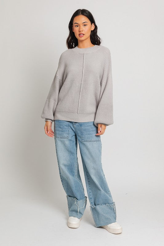 Heather Grey Ribbed Knitted Sweater