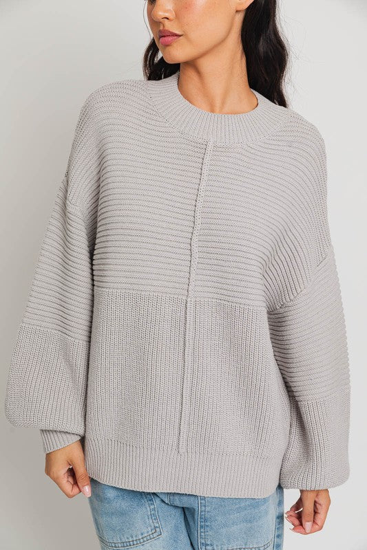 Heather Grey Ribbed Knitted Sweater