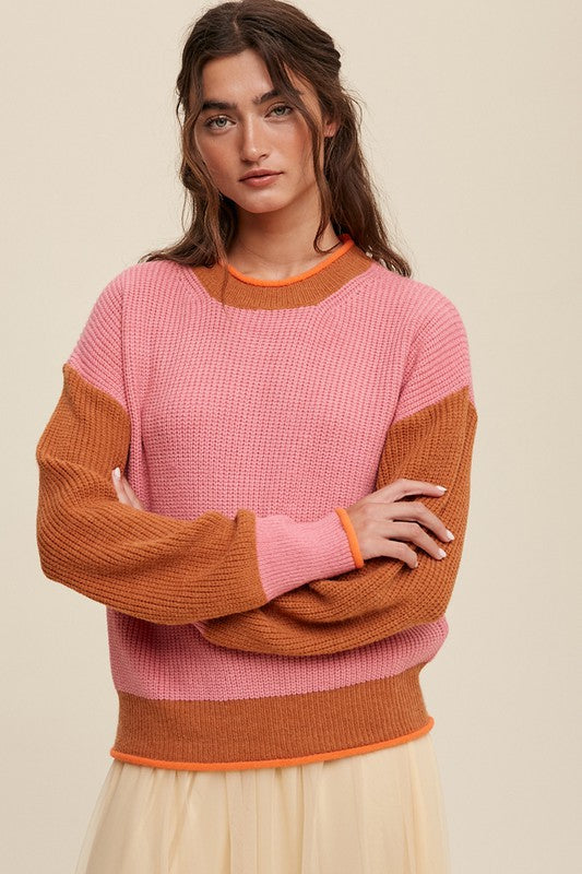 Color Block Ribbed Knit Sweater