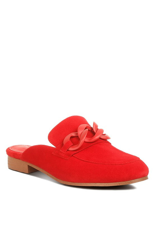 Krizia Chunky Chain Red Suede Mules