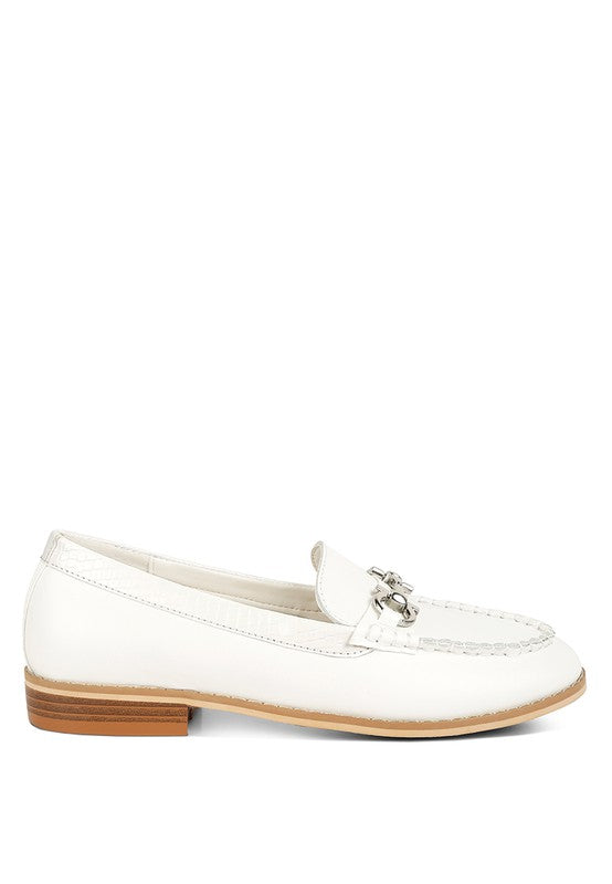 Holda Off White Horsebit Embelished Loafers