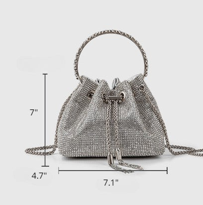 Silver Mini Bucket Bag diamond Sling Purse