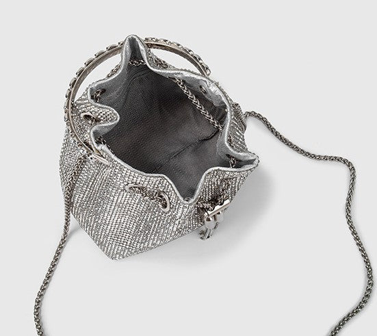 Silver Mini Bucket Bag diamond Sling Purse